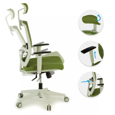 ergonomic chair white green white frame headrest mesh 1d adjustable armrests lumbar support headrest 3