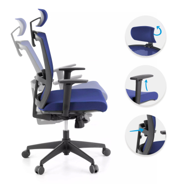 ergonomic chair blue black frame headrest mesh 1d adjustable armrests lumbar support headrest 3