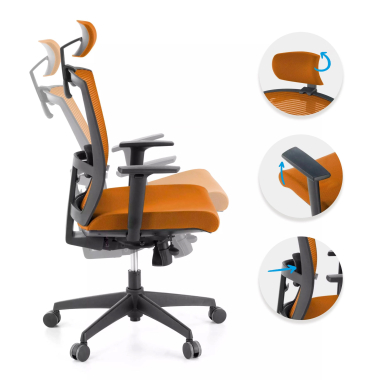 ergonomic chair orange black frame headrest mesh 1d adjustable armrests lumbar support headrest 3