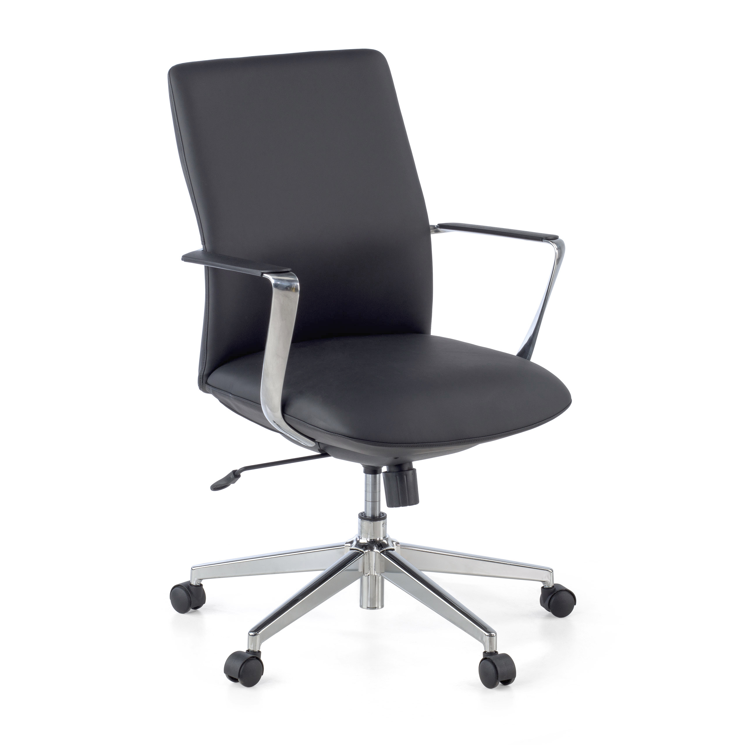 Belfast Office Armchair with Low Backrest, Aluminium Armrests and Faux leather Upholstery