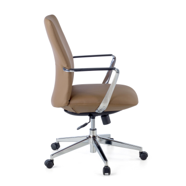 office chair beige low back synthetic leather fixed armrests 4