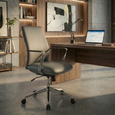 office chair gray low back synthetic leather fixed armrests 2