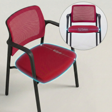 visitor chair red with arms mesh fixed armrests 7
