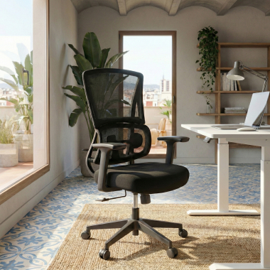 ergonomic chair black without headrest fabric fixed armrests double lumbar support 2