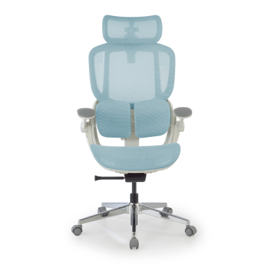 ergonomic chair white blue erghos one with headrest mesh 3d adjustable armrests double lumbar support headrest 3