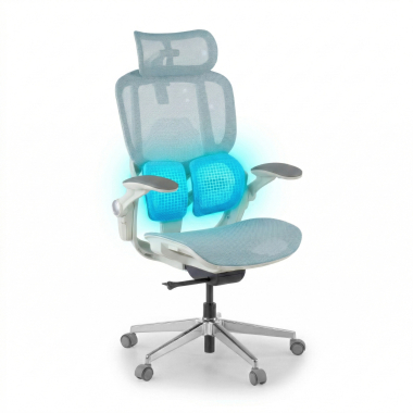 ergonomic chair white blue erghos one with headrest mesh 3d adjustable armrests double lumbar support headrest 7