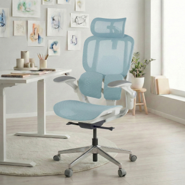 ergonomic chair white blue erghos one with headrest mesh 3d adjustable armrests double lumbar support headrest 2
