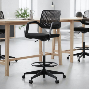 stool black office stool fabric fixed armrests 2