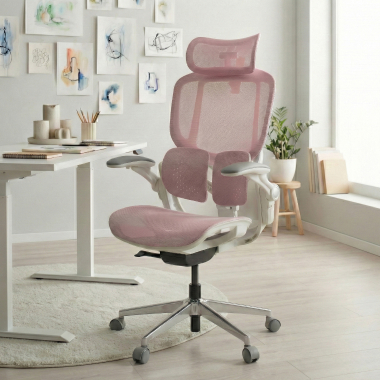 ergonomic chair white pink erghos one with headrest mesh 3d adjustable armrests double lumbar support headrest 2