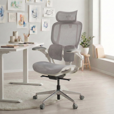 ergonomic chair white grey erghos one with headrest mesh 3d adjustable armrests double lumbar support headrest 2