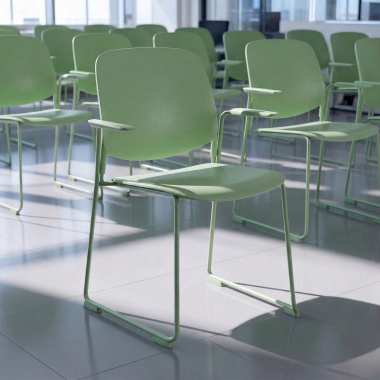 visitor chair green with arms plastic fixed armrests 2