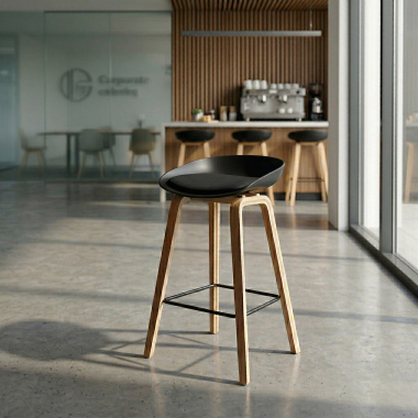 kitchen stool black stool wooden legs synthetic leather no armrests 2