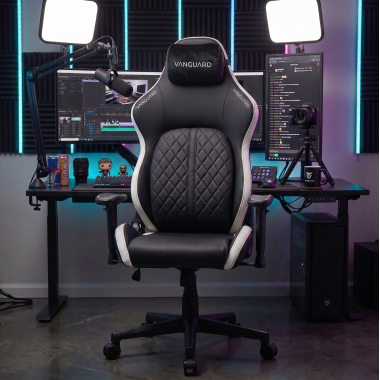 gaming chair white black vanguard synthetic leather movable armrests headrest cushion headrest 2