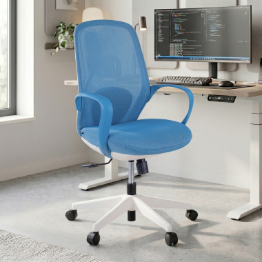 swivel chair blue whisper mesh fixed armrests 2