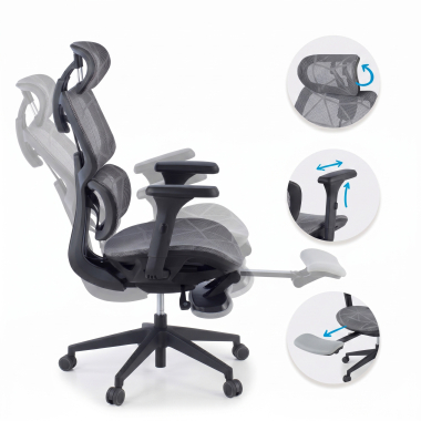 ergonomic chair gray every mesh 3d adjustable armrests headrest extendable footrest 3
