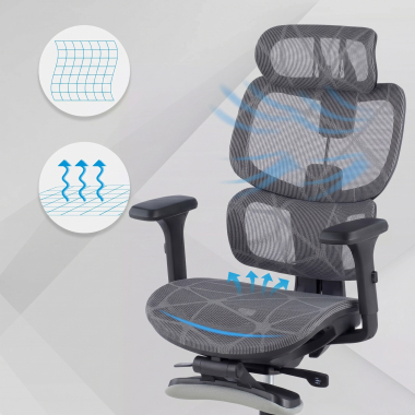 ergonomic chair gray every mesh 3d adjustable armrests headrest extendable footrest 4