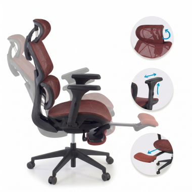ergonomic chair red every mesh 3d adjustable armrests headrest extendable footrest 5