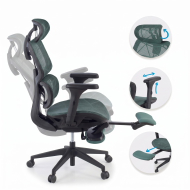 ergonomic chair green every mesh 3d adjustable armrests headrest extendable footrest 4
