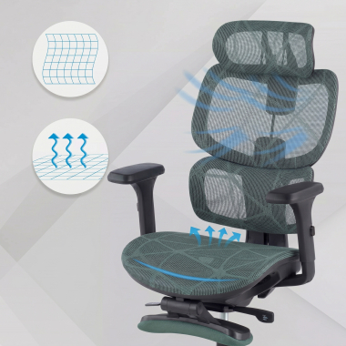 ergonomic chair green every mesh 3d adjustable armrests headrest extendable footrest 6