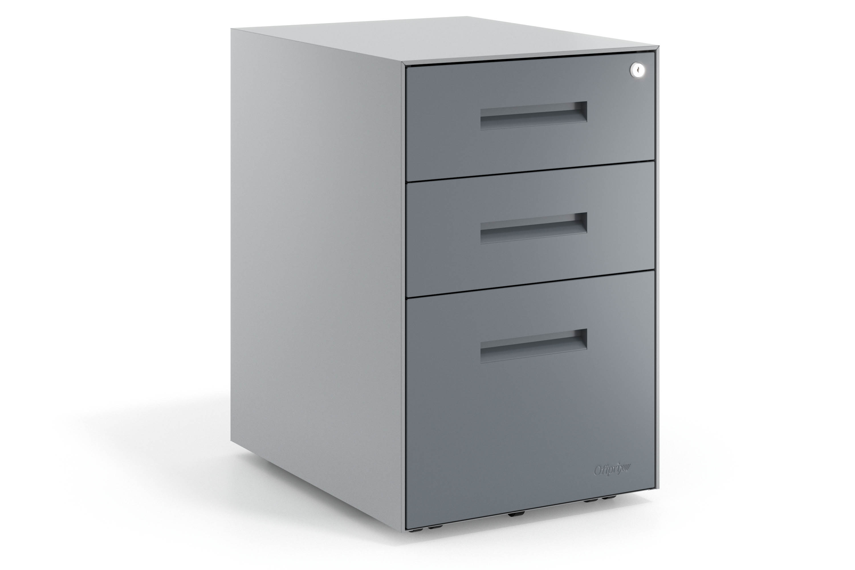 Office Drawer Unit Block, 2 Drawers + Filing Drawer, Aluminium-Finish Carcass, Metal Fronts
