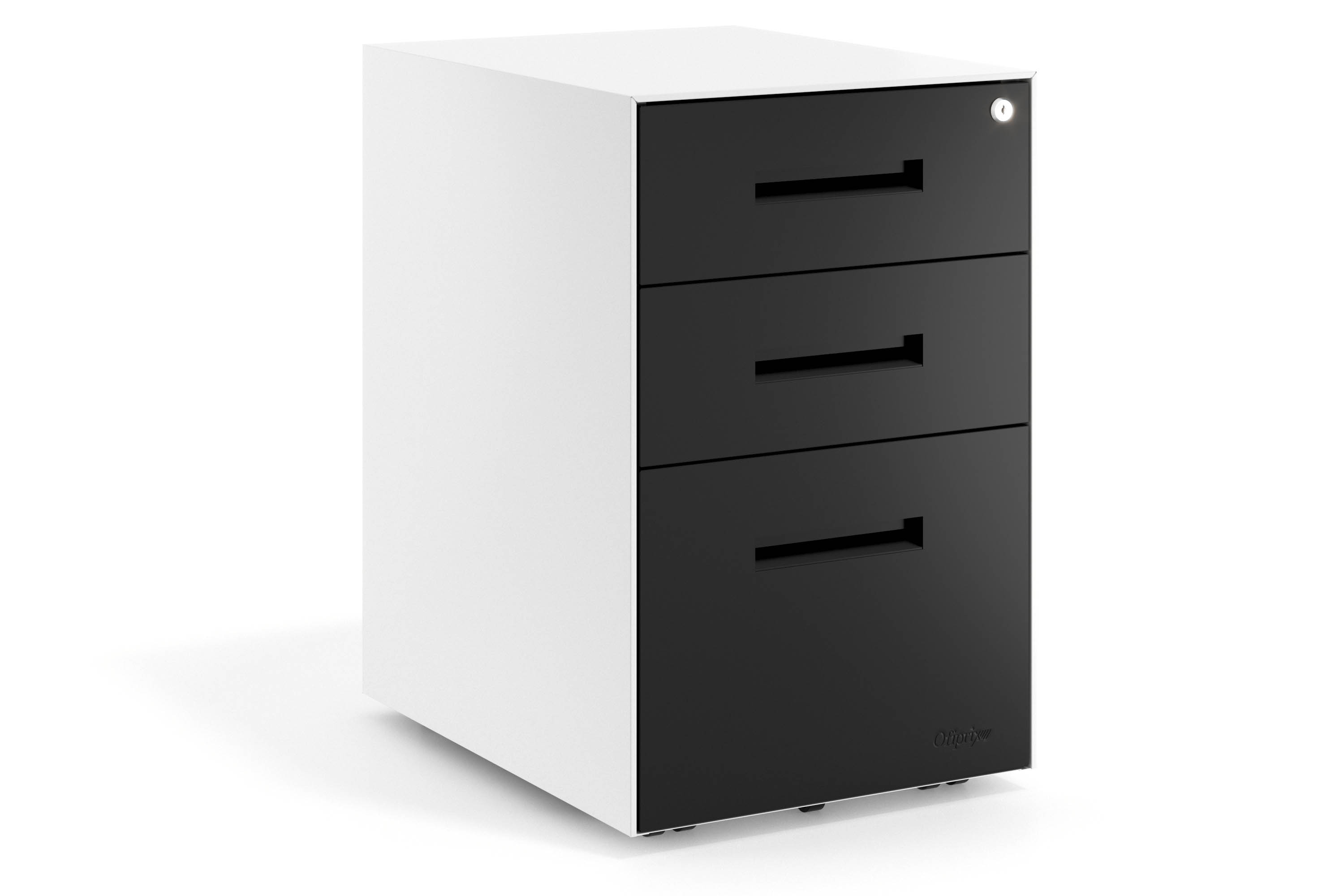 Office Drawer Unit Block, 2 Drawers + Filing Drawer, White frame, Metal Fronts