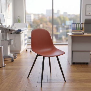 visitor chair red 4 legs plastic no armrests 2