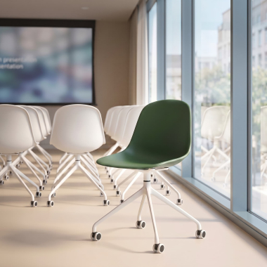 meeting room chair green with casters plastic no armrests 2