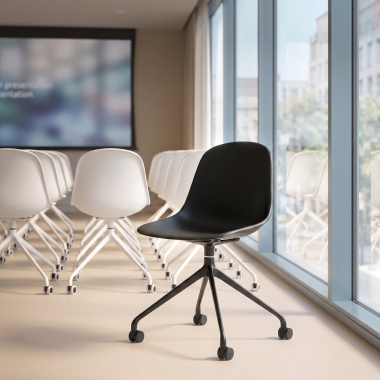 meeting room chair black with casters plastic no armrests 2
