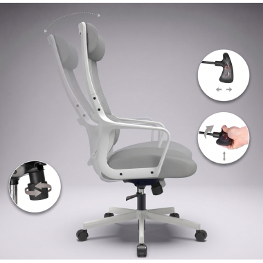 home office chair white grey venus mesh fixed armrests lumbar support headrest 6