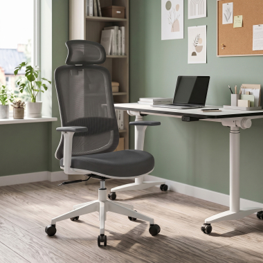 home office chair white grey task mesh 1d adjustable armrests lumbar support headrest 2