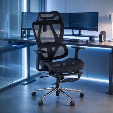 office chair black sion mesh movable armrests headrest extendable footrest 2