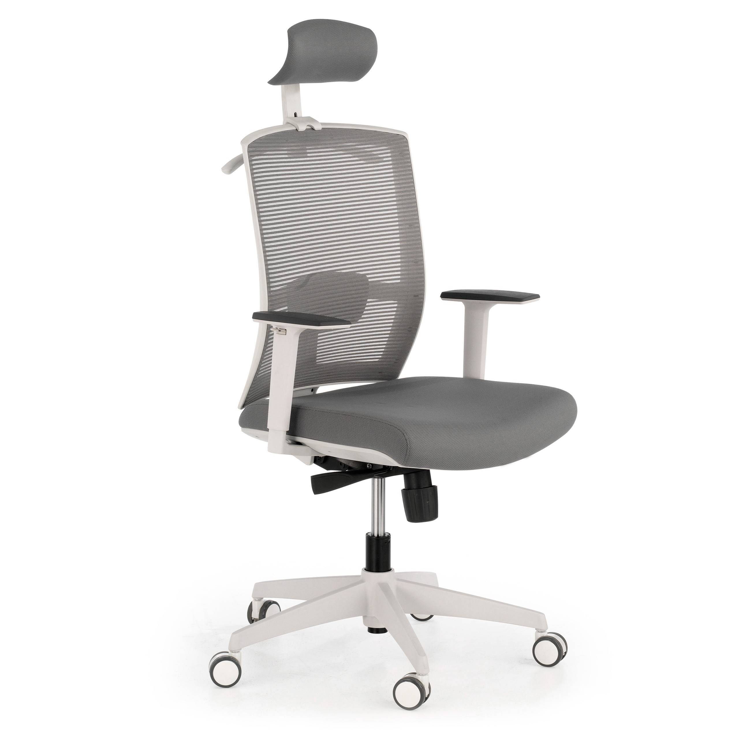 Akira white ergonomic office chair with headrest