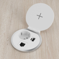 Desk grommet Powerhub Ø80 with power socket, wireless charging, USB and RJ45