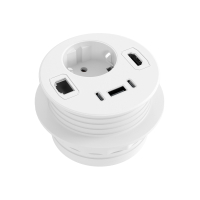 Desk grommet Powerhub Ø80 with power socket, USB, RJ45 and HDMI