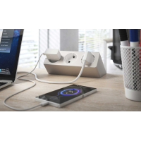 Desk power strip Edge with angled design, 3 sockets and clamp mount