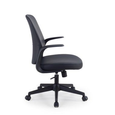 swivel chair black faux leather backrest synthetic leather fixed armrests 3