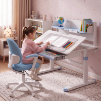 Kids’ desk ErgoKid, adjustable and multifunctional, with pull-out drawer, 100x60cm
