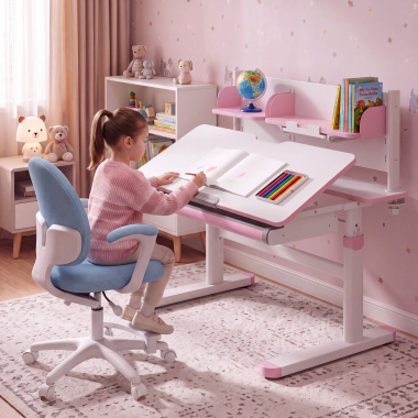 youth desk table white pink ergokid 2
