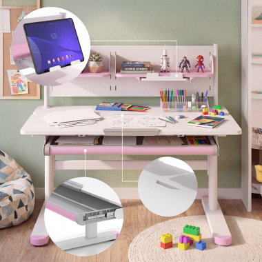 youth desk table white pink ergokid 7