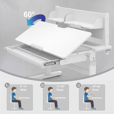Tilting desktop from 0° to 60° for different activities