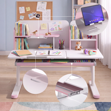 youth desk table white pink ergokid 7