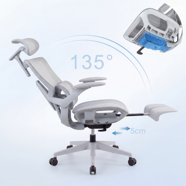 ergonomic chair white grey halo z3 mesh 4d adjustable armrests lumbar support headrest extendable footrest 10