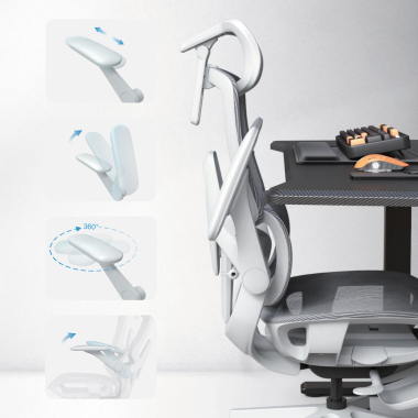 ergonomic chair white grey halo z3 mesh 4d adjustable armrests lumbar support headrest extendable footrest 6