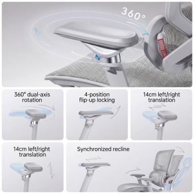ergonomic chair white grey glide ultra mesh 5d adjustable armrests lumbar support headrest extendable footrest 8
