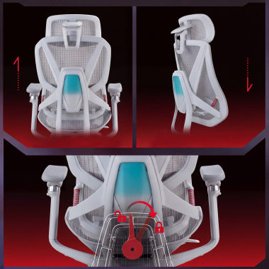 ergonomic chair white grey glide ultra mesh 5d adjustable armrests lumbar support headrest extendable footrest 7