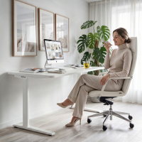Office desk with cable grommet Ellipse, reinforced frame and oval column