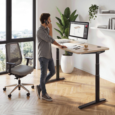 height adjustable desk black red oak erghos icon 9