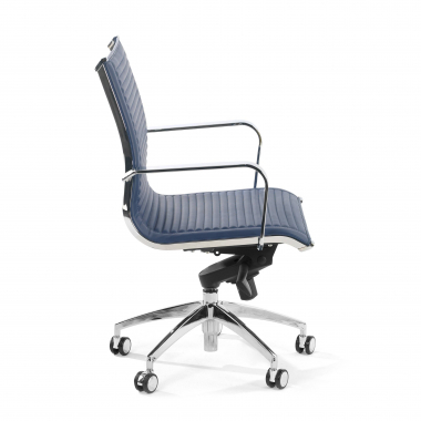 office chair blue chromed frame faux leather synthetic leather fixed armrests 3