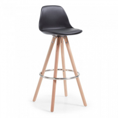 kitchen stool black stool wooden legs synthetic leather no armrests 1