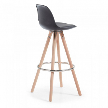 kitchen stool black stool wooden legs synthetic leather no armrests 5